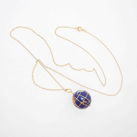 Estate Sale 14k Yellow Gold Globe Pendant Charm Necklace 18 Vintage Style USA - Picture 2 of 4
